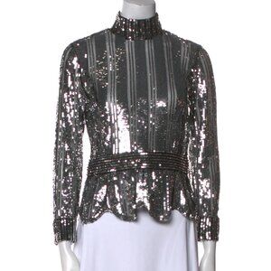 Derek Lam 10 Crosby Mock Neck Sequin Long Sleeve Blouse | Size: S
